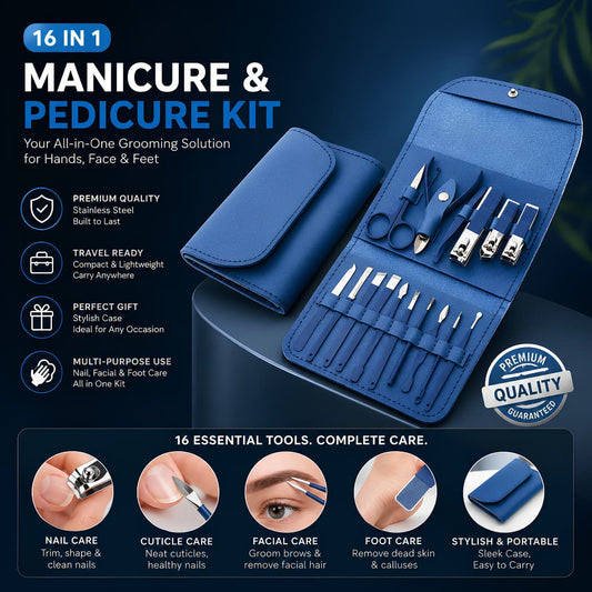 16-Piece Professional Manicure & Pedicure Kit – Complete Nail Care Set