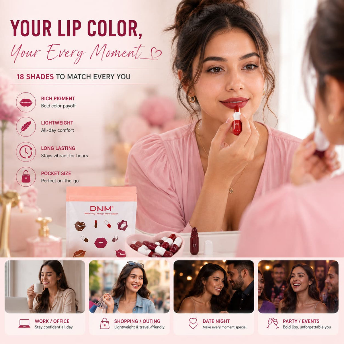 Mini Capsule Lipstick Pack (18 Pcs) – Smooth, Hydrating & Portable