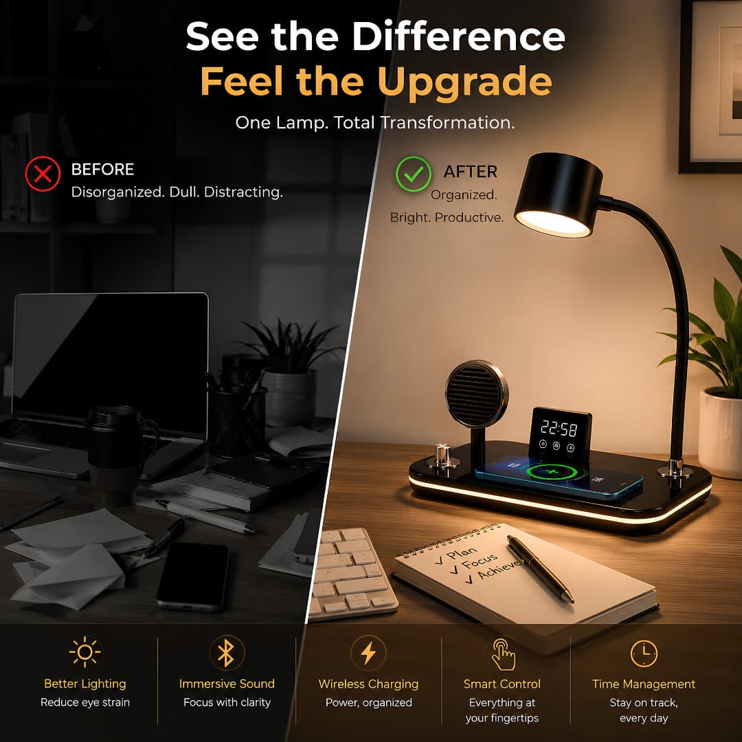 3-in-1 Wireless Charging Desk Lamp – Adjustable LED Reading Light