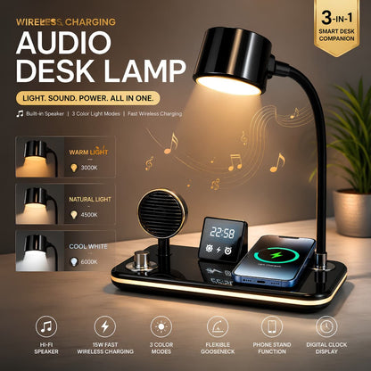 3-in-1 Wireless Charging Desk Lamp – Adjustable LED Reading Light