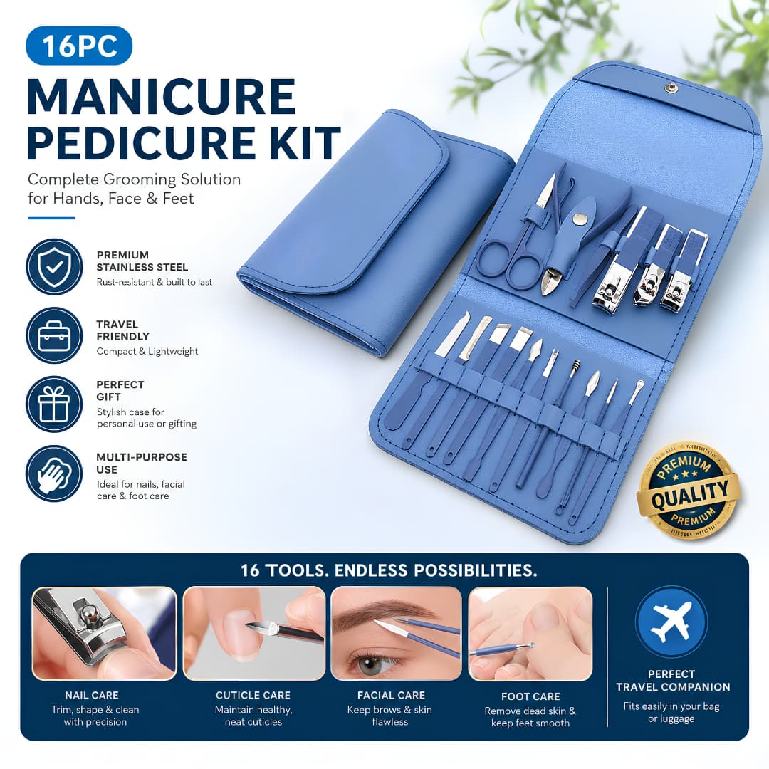 16-Piece Professional Manicure & Pedicure Kit – Complete Nail Care Set