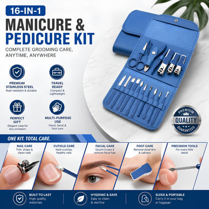 16-Piece Professional Manicure & Pedicure Kit – Complete Nail Care Set