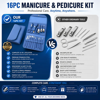 16-Piece Professional Manicure & Pedicure Kit – Complete Nail Care Set