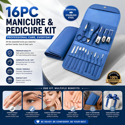 16-Piece Professional Manicure & Pedicure Kit – Complete Nail Care Set
