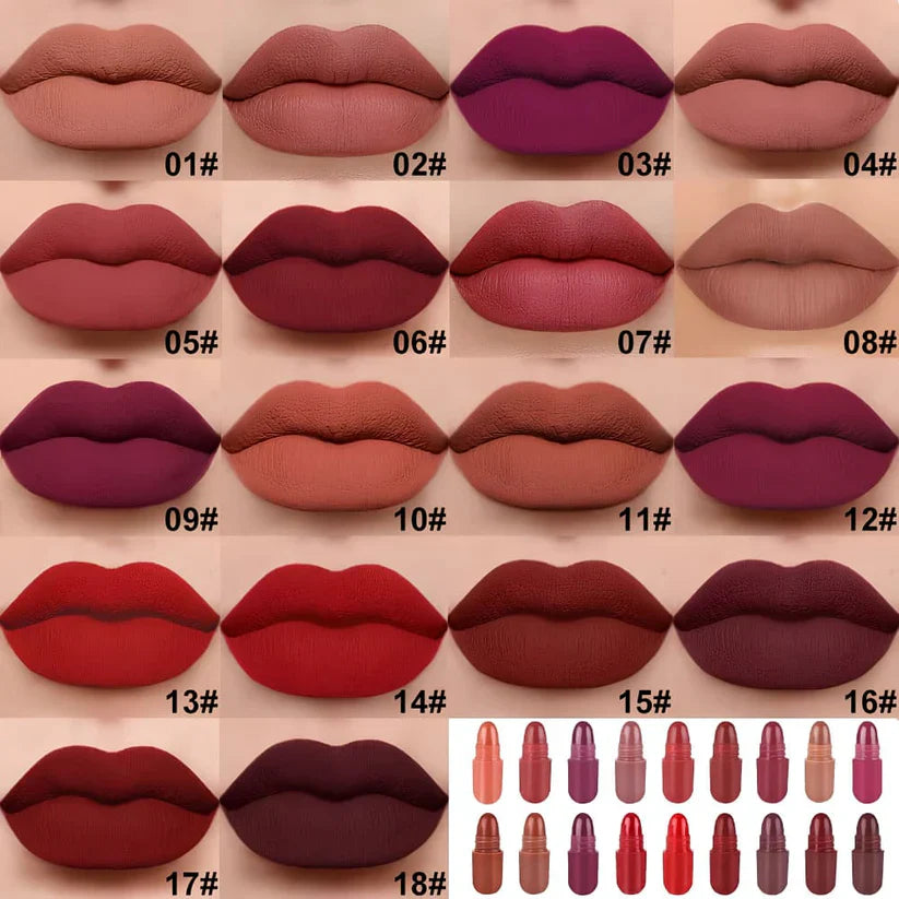 Mini Capsule Lipstick Collection (18 Pcs) – Smooth, Hydrating & Portable