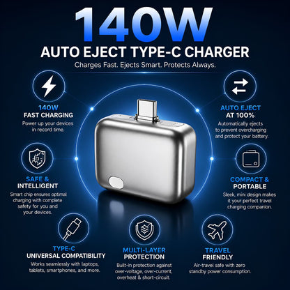 Ai Auto Eject 140W Type-C Charger - 100% Auto Disconnect & Battery Protection