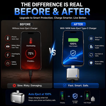Ai Auto Eject 140W Type-C Charger - 100% Auto Disconnect & Battery Protection