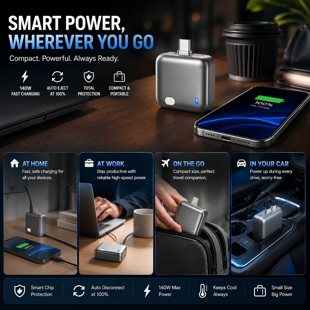 Ai Auto Eject 140W Type-C Charger - 100% Auto Disconnect & Battery Protection