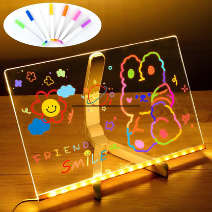 Glowing LED Acrylic Writing Board with 7 Neon Markers – USB Light-Up 30x20 Cm