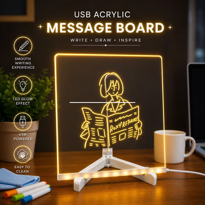 Glowing LED Acrylic Writing Board with 7 Neon Markers – USB Light-Up 30x20 Cm