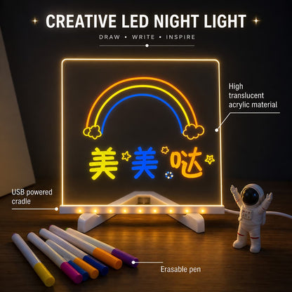 Glowing LED Acrylic Writing Board with 7 Neon Markers – USB Light-Up 30x20 Cm