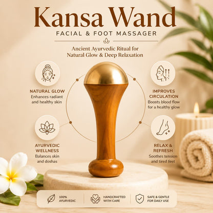 Double Sided Kansa Wand Facial & Foot Massager - Helps Reduce Toxins & Boost Circulation
