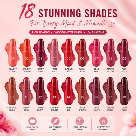 Mini Capsule Lipstick Pack (18 Pcs) – Smooth, Hydrating & Portable