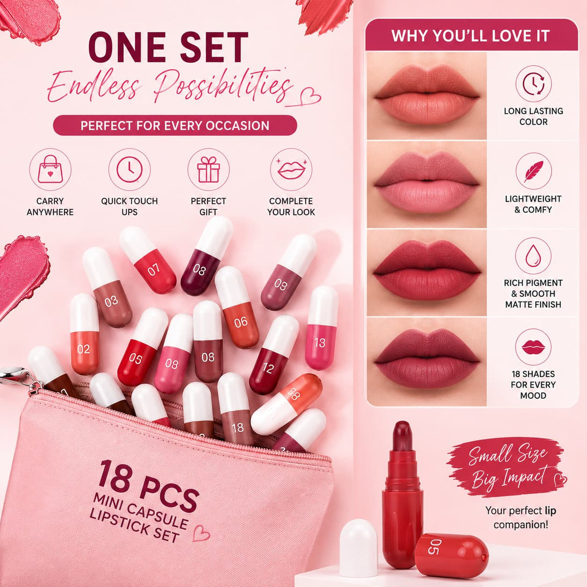 Mini Capsule Lipstick Pack (18 Pcs) – Smooth, Hydrating & Portable