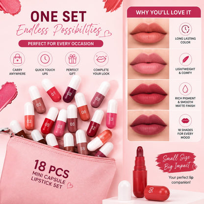 Mini Capsule Lipstick Pack (18 Pcs) – Smooth, Hydrating & Portable